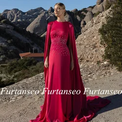 New Evening Dress with Cape Round Neck Beading Sequined A Line Saudi Arabian Prom Gown Customized Party Dresses for Dancing