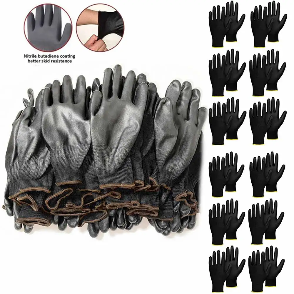 12/24/36 زوجًا من قفازات العمل الآمنة المطلية بالبولي يوريثان، قفازات البستنة غير القابلة للتنفس للبناء في ساحة الحديقة والعمالة الصناعية