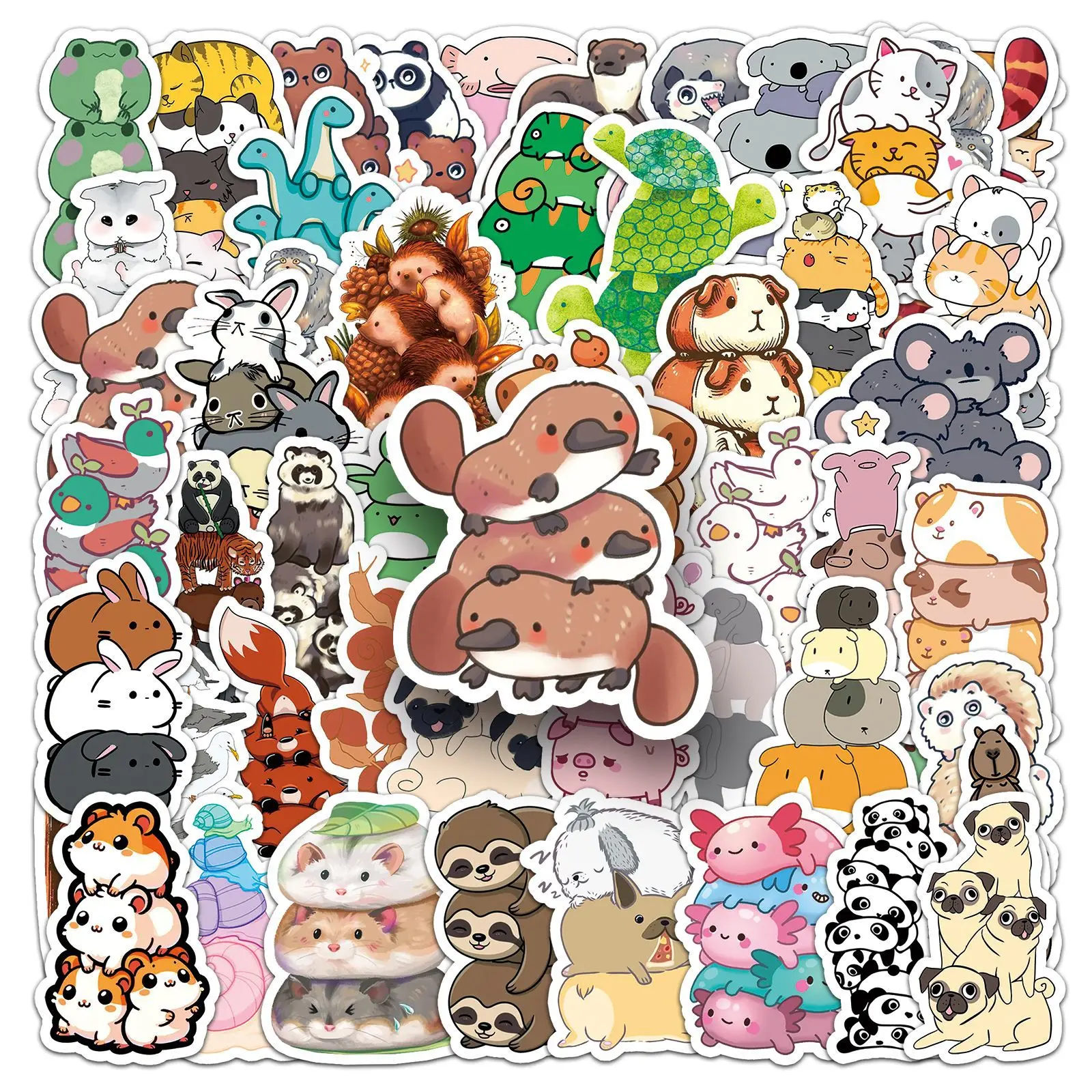 

50-100PCS Cute Cartoon Stacking Animal Graffiti Stickers, Trending Decor Stickers for Water Cups, Notebooks, Luggage, Stationery
