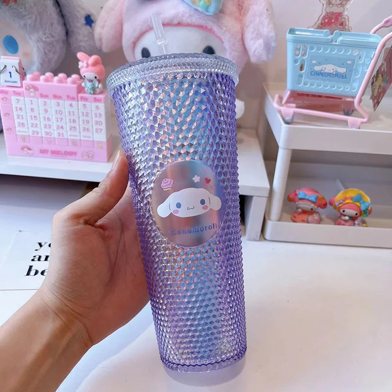 Cute Sanrioed Kuromi My Melody Hellokittys Cinnamoroll Straw Cup Corrugated Cold Drink Cup of In Hand Large Capacity Water Cup