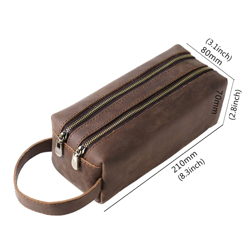 Leather Pencil Case Students Simple Super Large Capacity Creative Double-layer Stationery Box Girls Zipper Storage Bag