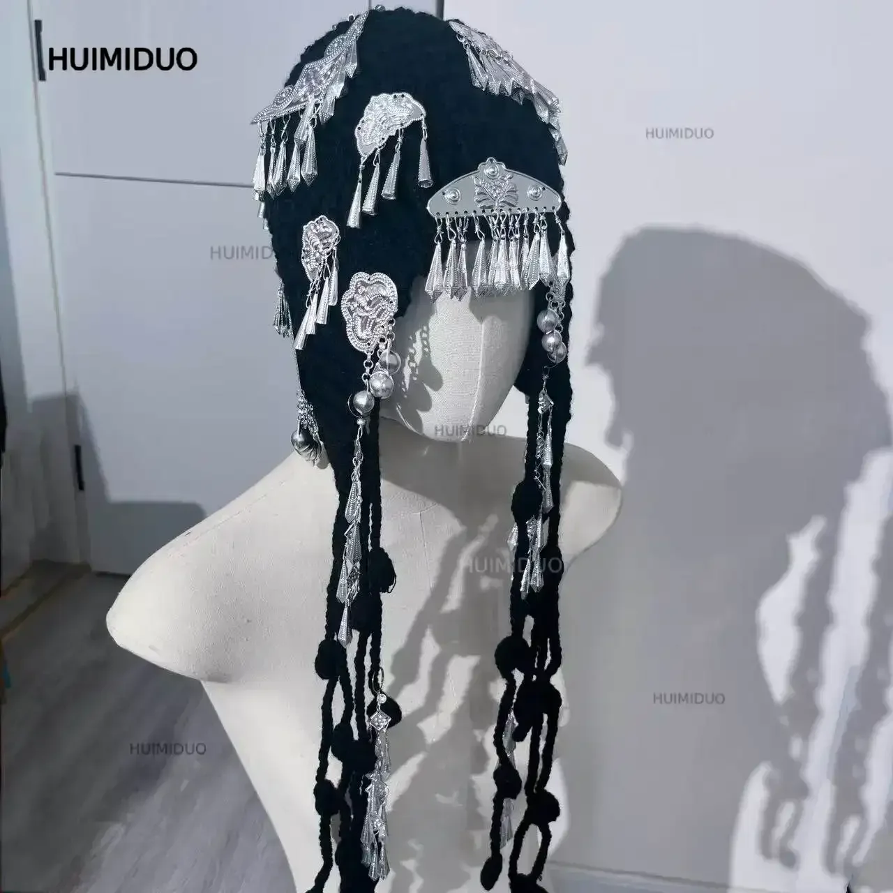 Ethnic Style Imitation Silver Decorative Tassel Chain Vintage Beanie Hats For Woman Gothic Punk Knitted Cap Hair Accessories