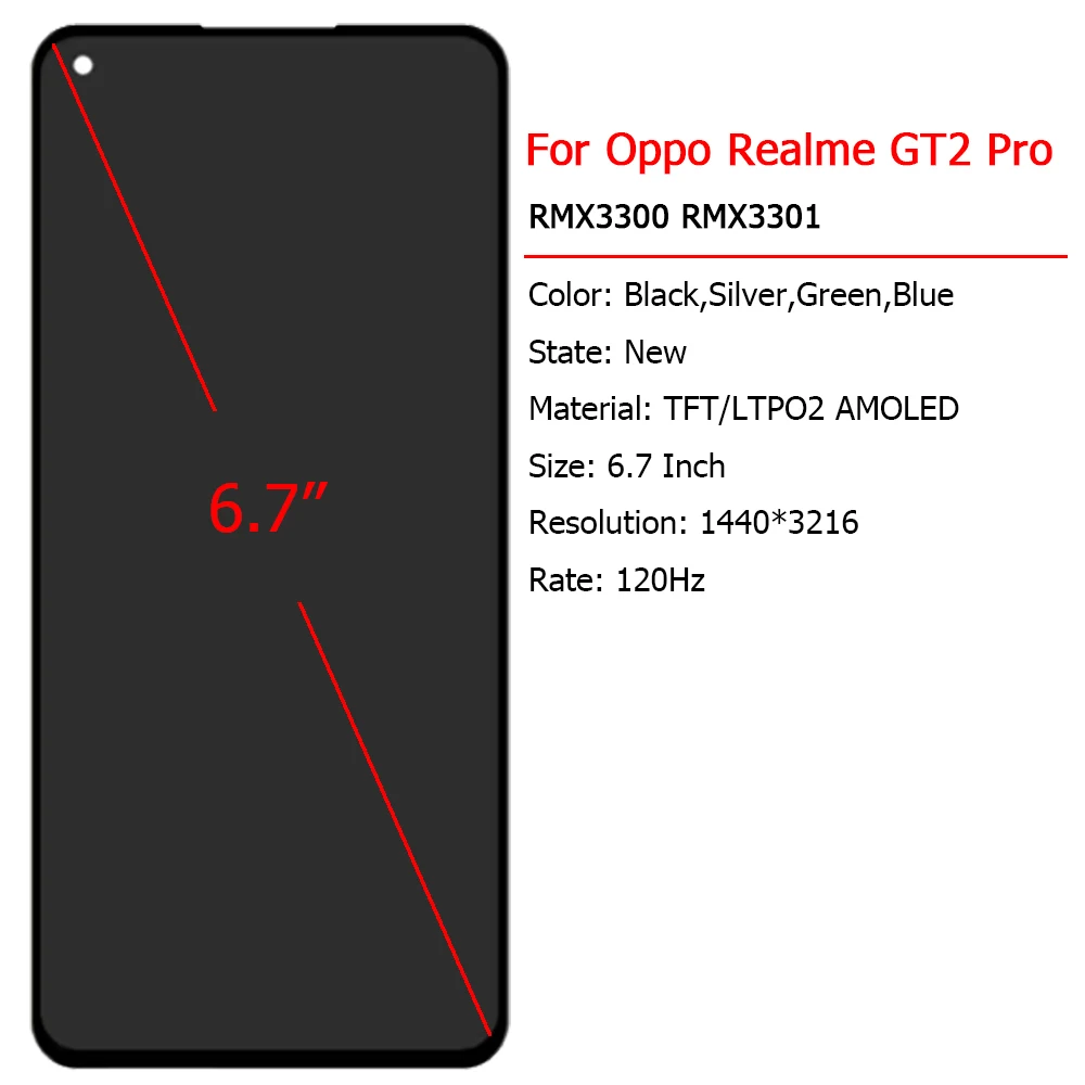 GT2 Pro Original LCD For Oppo Realme GT 2 Pro RMX3300 RMX3301 LCD Screen Display Touch Panel Digitizer Assembly With Frame