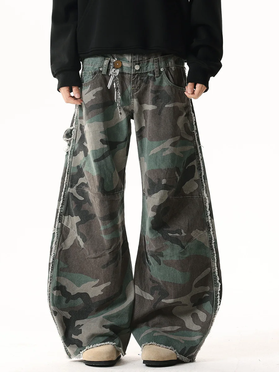 

Boyue American Sle Camouflage Double Waist Workwear Jeans Men's Women's Floor-Length Knife- Pants Casual Loose Fit