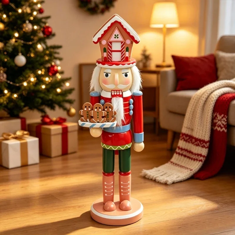 Wooden Nutcrackers Figurine with Cookie Man for Christmas Decors, 15Inch Freestanding Holiday Soldier Statue for Tabletop Y5GB