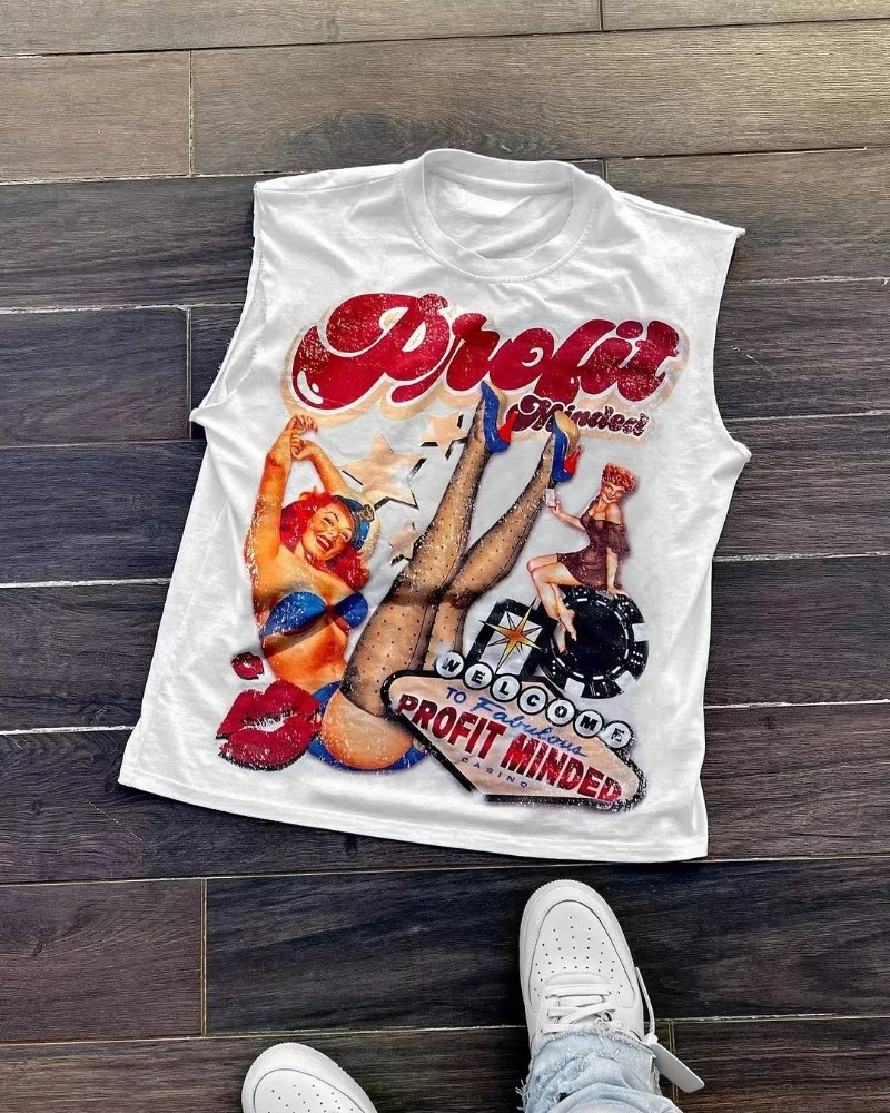 Graphic Y2K Vintage European and American Harajuku Hip Hop Fashion Casual Tee Short Sleeved Sleeveless T Shirt Punk Loose