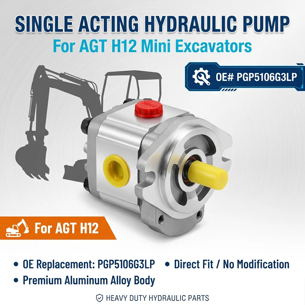 NEW Single Acting Hydraulic Gear Pump For AGT H12 Mini Excavators Gear Pump Spline Shaft 9 teeth PGP5106G3LP
