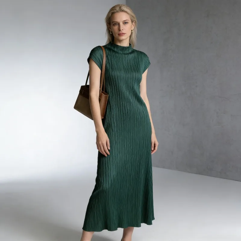 

Плиссированное платье Miyake Original, летнее, новое, без рукавов, женское, универсальное, однотонное, свободное, стройнящее, простое, элегантное, с круглым вырезом, 2026