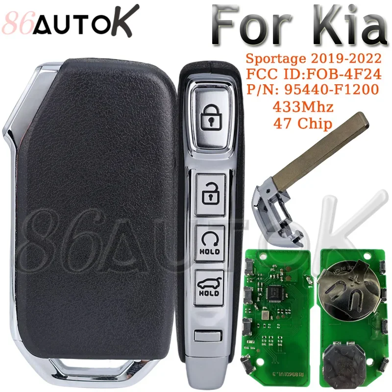 Car Smart Remote Key for KIA Sportage 2019 2020 2021 2022 Keyless Go Fob 434MHZ ID47/PCF7938 P/N: 95440-F1200 FCC ID:FOB-4F24