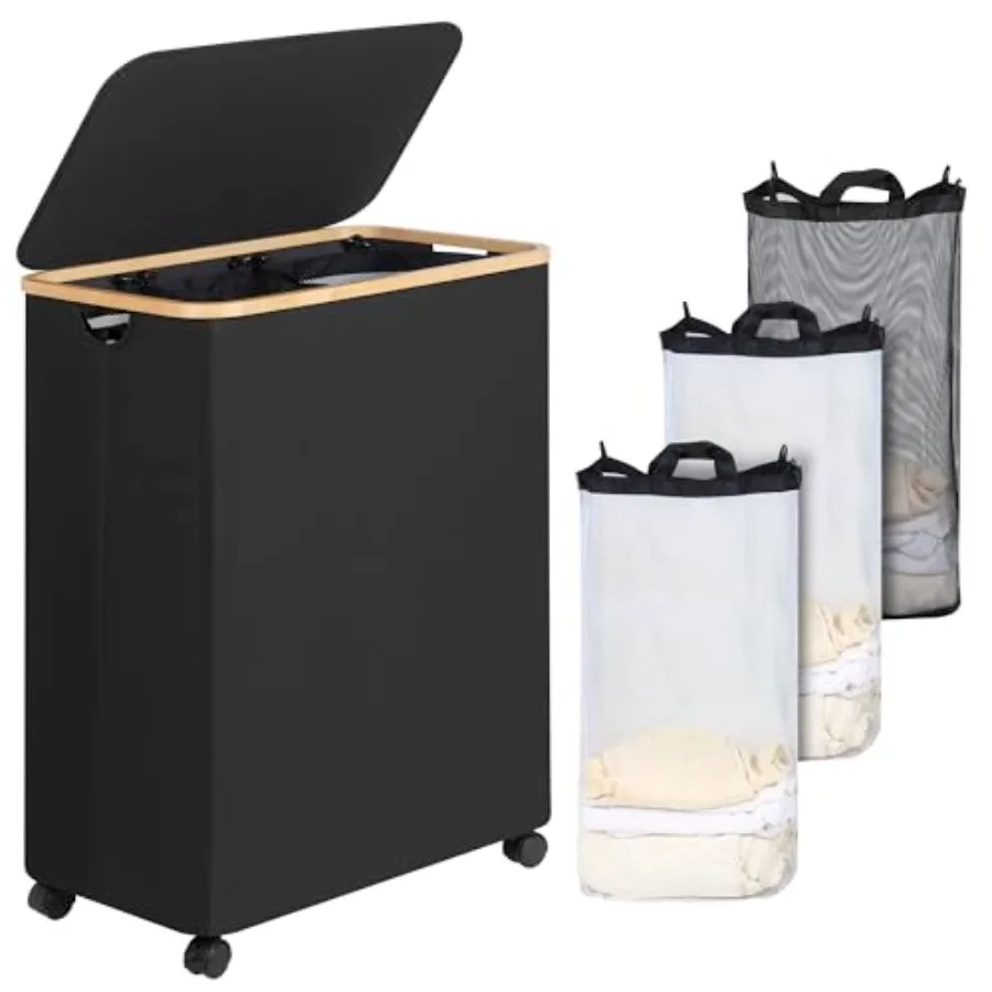 

Lagre Laundry Basket with Wheels Laundry Hamper with Lid Clothes Hamper for Laundry with 3 Liner Bags for Laundry Room Bedroom