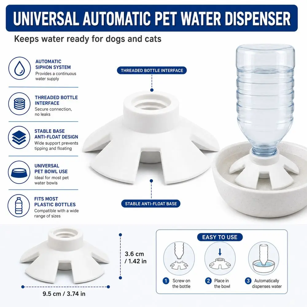 3D Printed Pet Water Dispenser Universal Anti-Slip Design Pet Water Bottle Adapter Automatic Dispensing Anti-Float Design