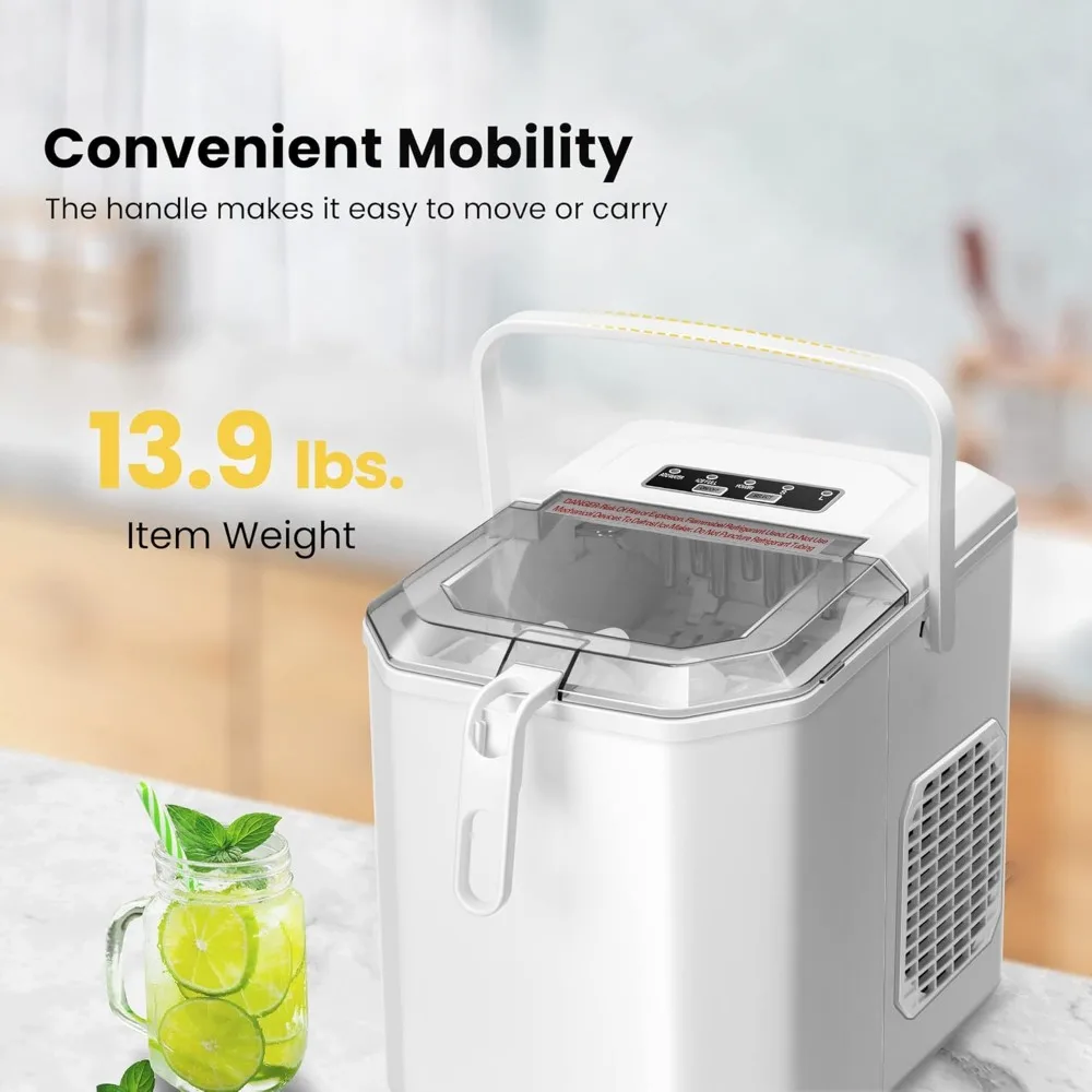 HAOYUNMA Electric Portable Compact Countertop Automatic Ice Cube Maker Machine with Handle Hand Scoop 10 Ice Bags