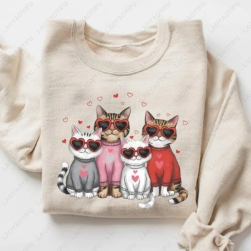 عيد الحب القط البلوز لطيف كيتي مطبوعة للجنسين البلوز المرأة رجل عيد الحب الزي متعة الرسم الاتجاه عشاق الملابس