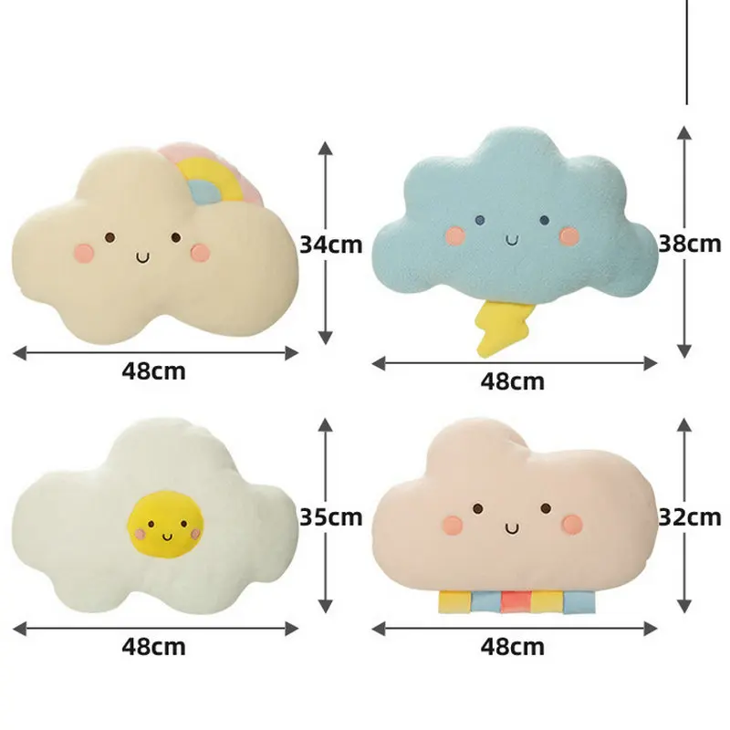 Cute Cartoon Face Weather Pillow Stuffed Plush Thunder Dark Clouds Rainbow White Cloud Cushion Bed Room Decor Home Decor