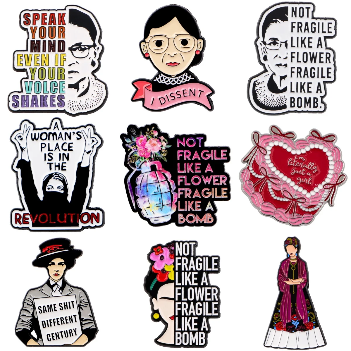 Não frágil como uma flor broches para mulheres feminismo esmalte pino de metal emblema jóias roupas mochila acessórios amigos presente