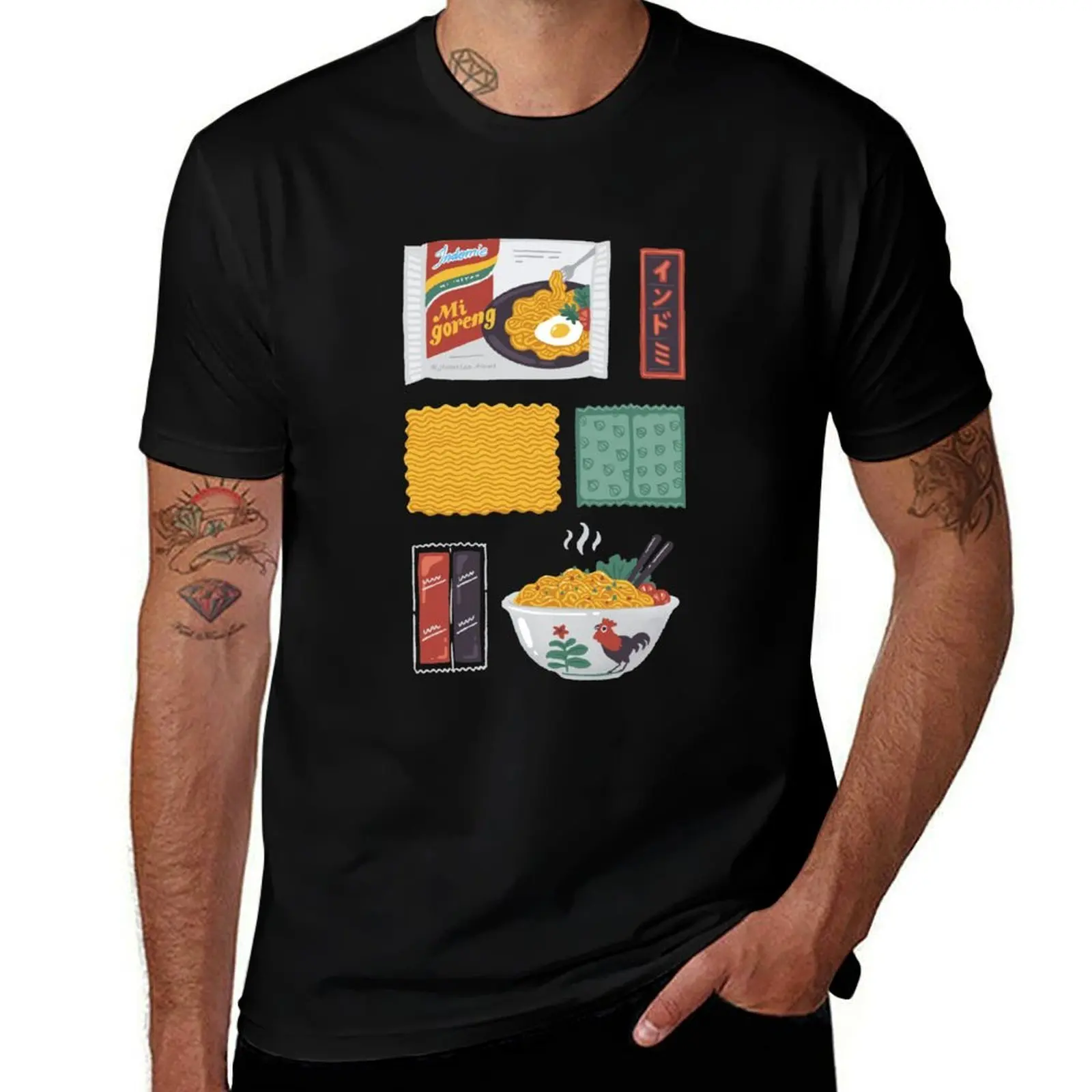 Indomie - Camiseta con estampado premium Mie Goreng, camiseta transpirable para entrenamiento físico