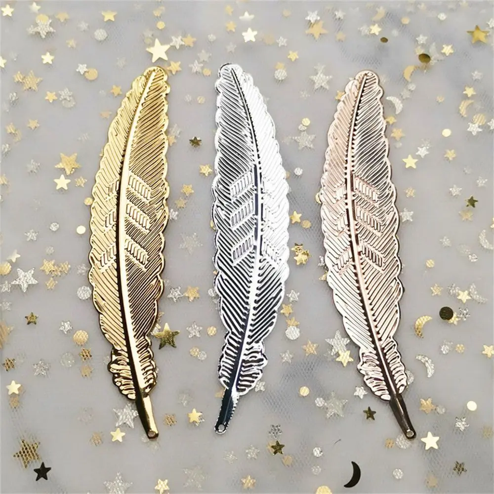 Handmade Leaf shape Page markers Bookmark Students Stationery Metal Feather Book darts