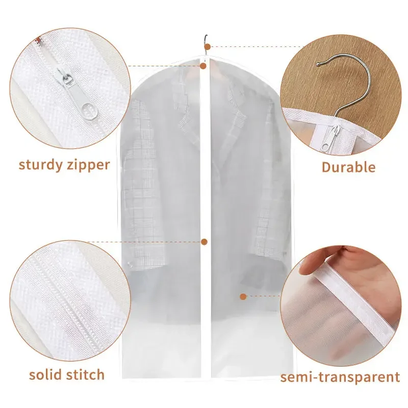 1/3/5PCS Washable Clothes Hanging Dust Cover  Wedding Dress Cover Suit Coat Storage Bag  Wardrobe Hanging Clothing Organizers