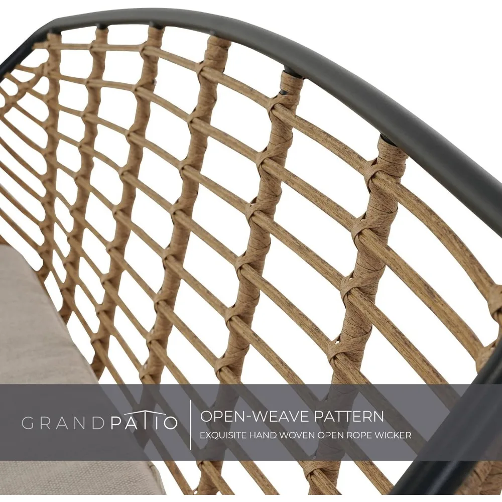 5-Piece Outdoor Wicker Patio Conversation Set with Cushions and Coffee Tables, Boho Wicker Seating Set for Indoor Outdoor, Balc