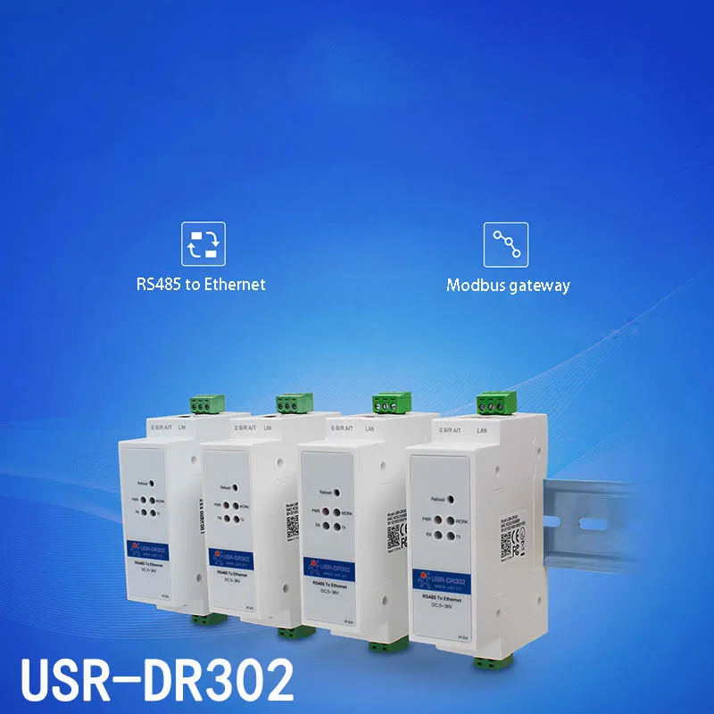 USR-DR302 Din Rail Serial RS485 to Ethernet TCP IP Server Module Ethernet Converter Modbus RTU to Modbus TCP unit