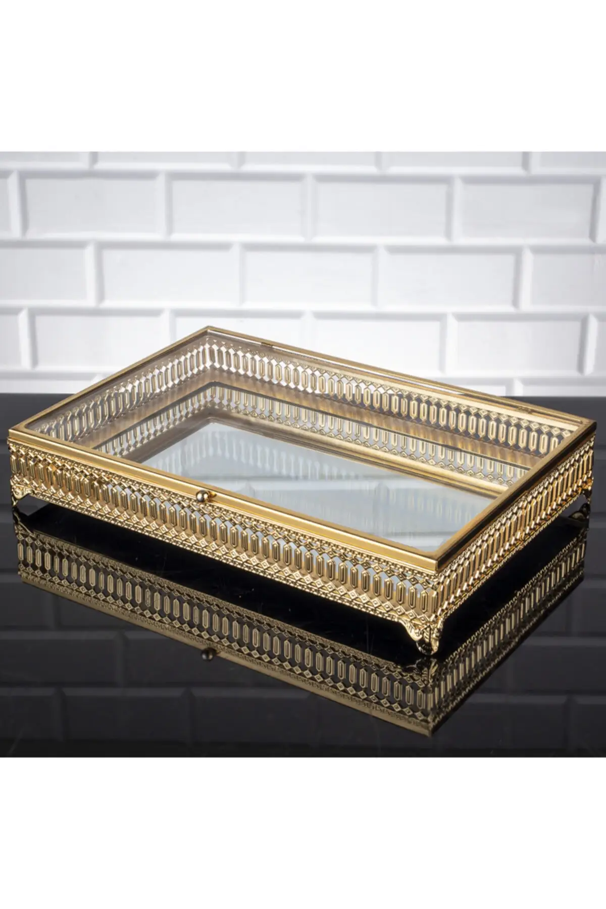 Large size gold luxury 2022 tray Tea tray mirrored glass cover chocolate and jewelry box large size gold luxury tray Tea tray