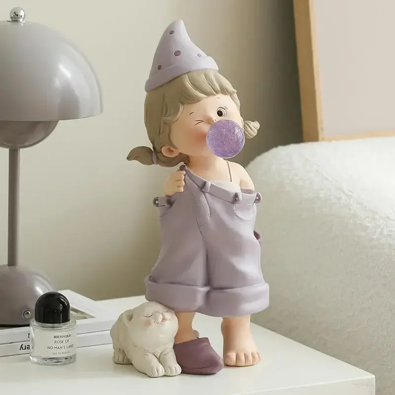 Bubble Girl Resin Figurines Furnishings, Desk Living Room Decoration, Kawaii Home Decor Accessories, Birthday