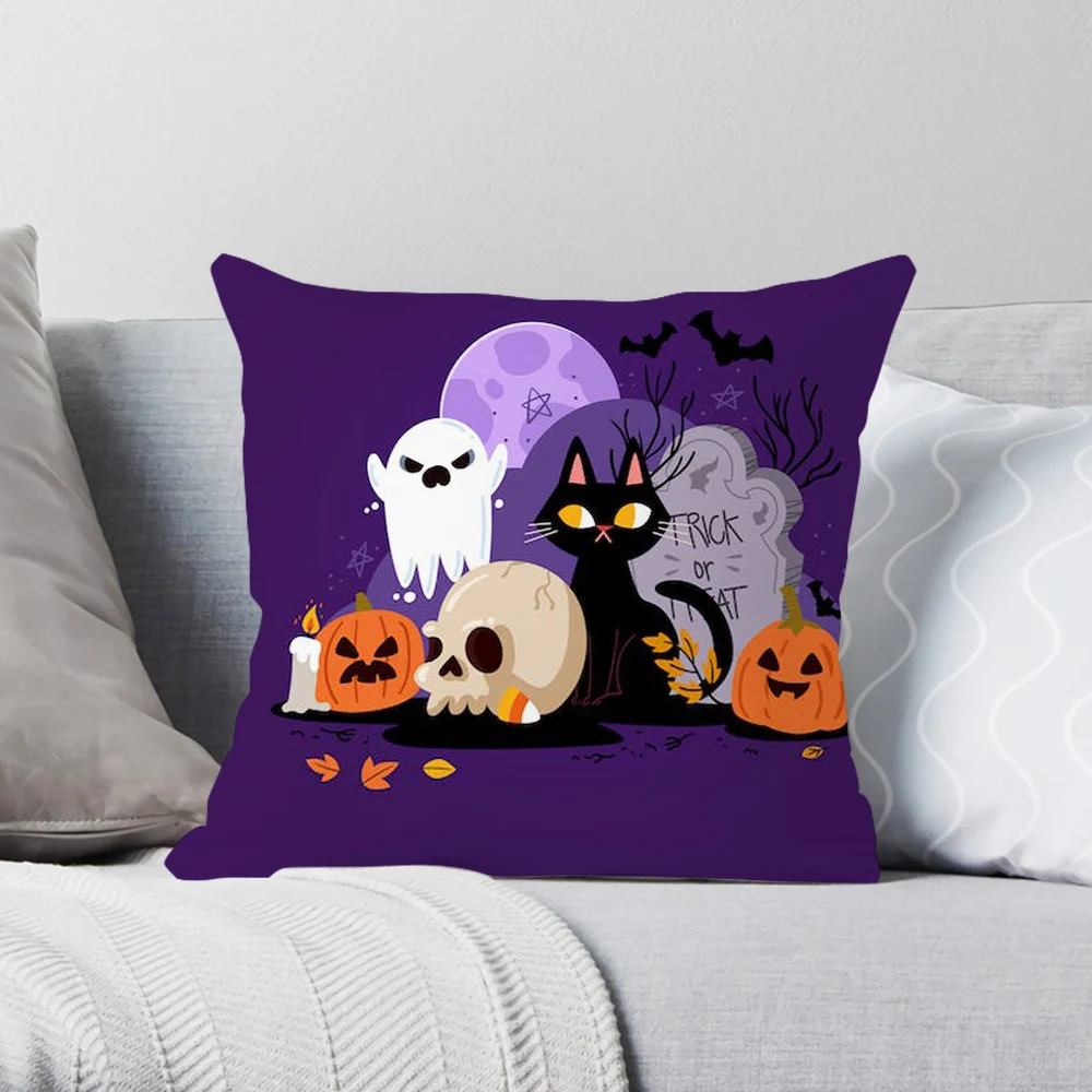 CLOOCL Autumn Pillowcase Cushion Cover Halloween Naughty Black Cat Pattern Printing Living Room Car Sofa Plush Pillowcase