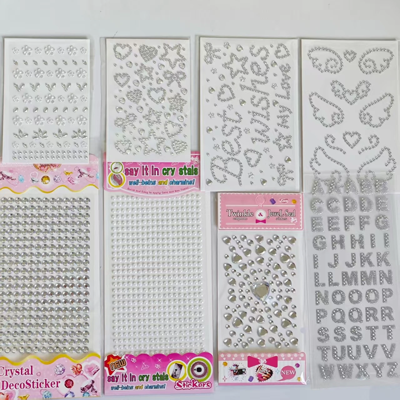 8 Diamond Stickers, Silver and Shiny, Heart-Shaped Rhinestones, English Letters, Round Diamond Stickers, Stars, Handmade Face Stickers