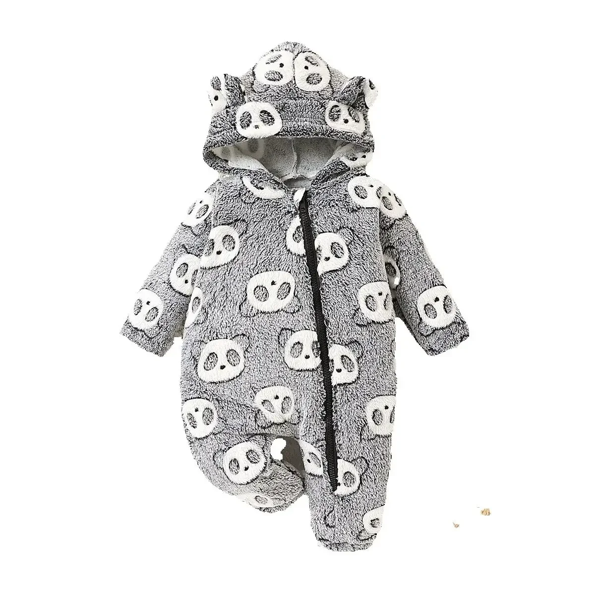 Baby-Jungen-Overall mit Cartoon-Aufdruck, Reißverschluss und Kapuze, langärmelig, modischer, süßer Strampleranzug mit langen Beinen für den Winter – Detail 9