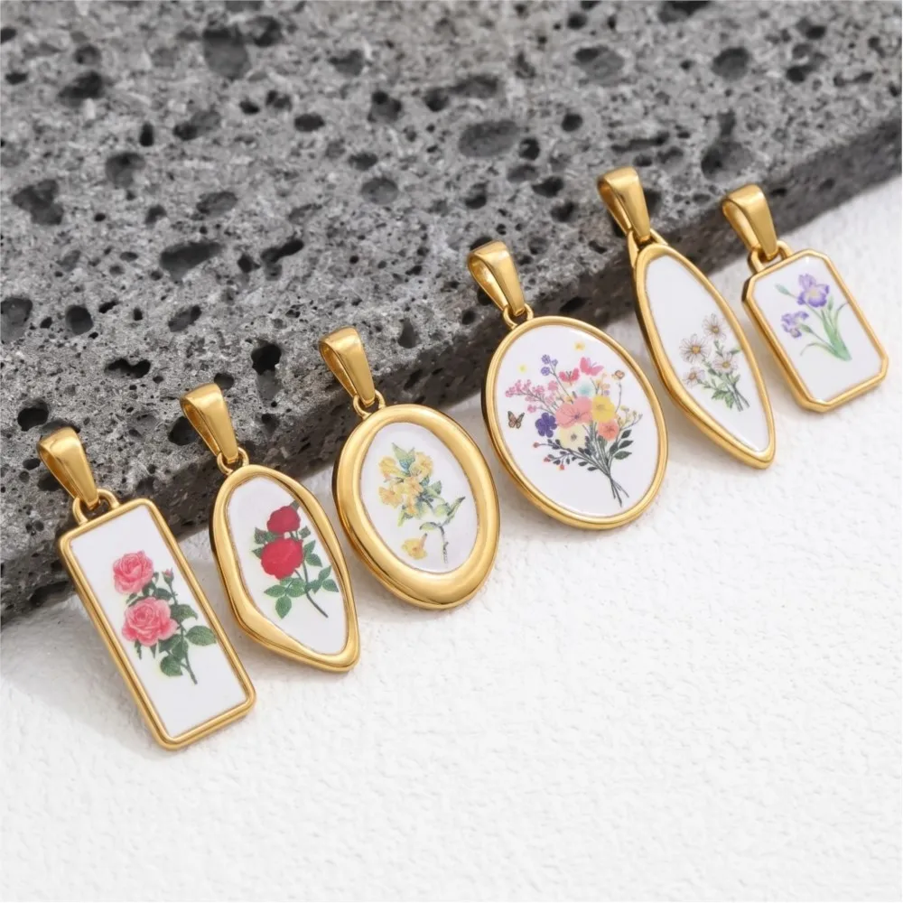 2pcs Enamel Rose Dried Flower Charms Stainless Steel Gold Pendant for DIY Necklace Earring Jewelry Making Findings Wholesale image 2