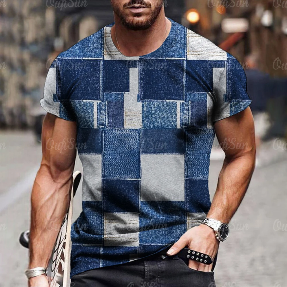 Summer 3D Printing T-Shirt for Men Simple Check Stripe Pattern Cool Breathable Short Sleeves Trendy Casual Tshirt Oversized top image 4