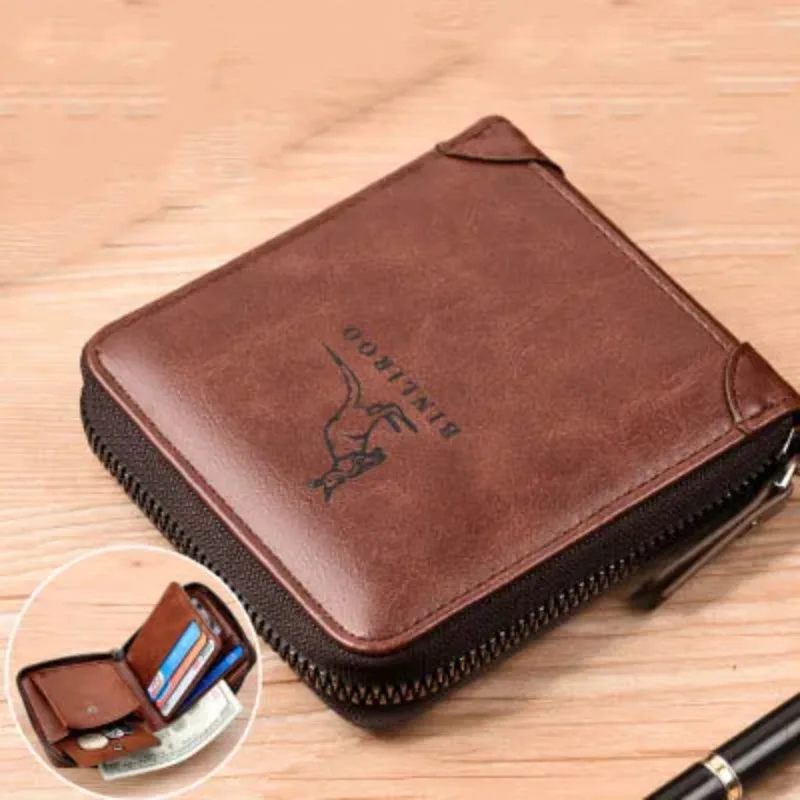 

Leather Men’s Wallet Luxury Mens Purse Male Zipper Card Holders with Coin Pocket Rfid Wallets Gifts for Men Money Bag