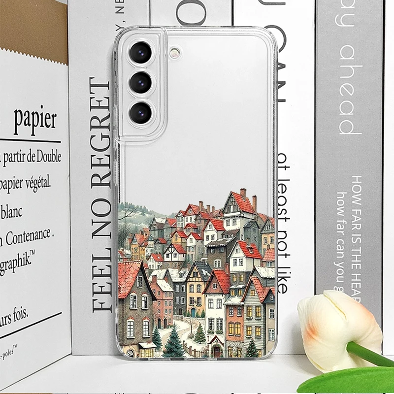 الإبداعية الشتاء تزلج قرية مشهد واضح جراب هاتف ل Vivo 50 لايت V30 V27 V25 V23 برو Y36 Y29 Y76 Y75 Y100 Y04 5G غطاء ناعم