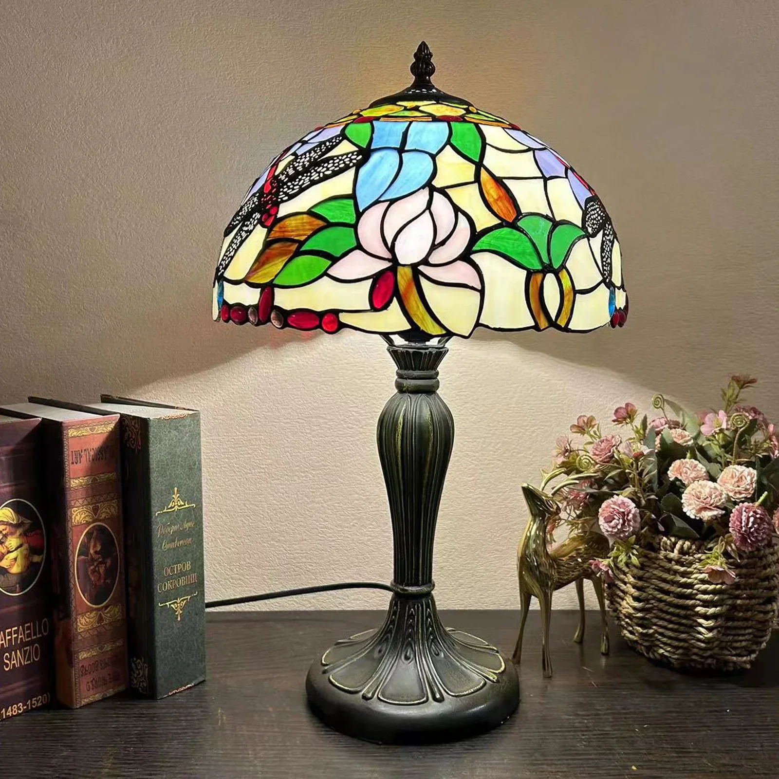 12 Inch 30cm Retro Manual Stained Glass Lampshade Tiffany Table Lamp