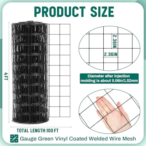 

16-Gauge Black Vinyl-Coated Galvanized Steel Welded Grid Roll, 4 Ft × 100 Ft, 2.36 In Square Mesh, Heavy-Duty Farm Animal