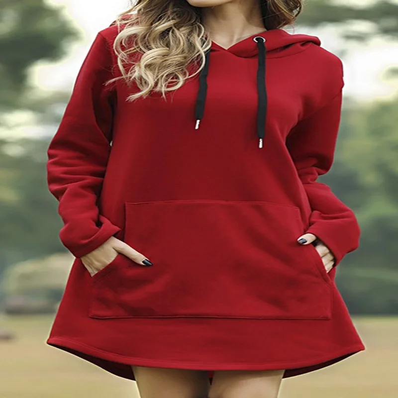 Jocoo Jolee Casual Loose Solid Women Hoodies Long Style Sweatshirt Casual Pocket PLUS SIZE Hoodie kpop Hoody Dress Pullover