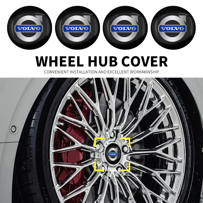 

Комплект из 4 алюминиевых наклеек-эмблем 56 мм на центральные колпачки колес для Volvo ES90, EC40, EX40, EM90, XC90, V90, V60, XC60, V40, S80, S60, S90, C40