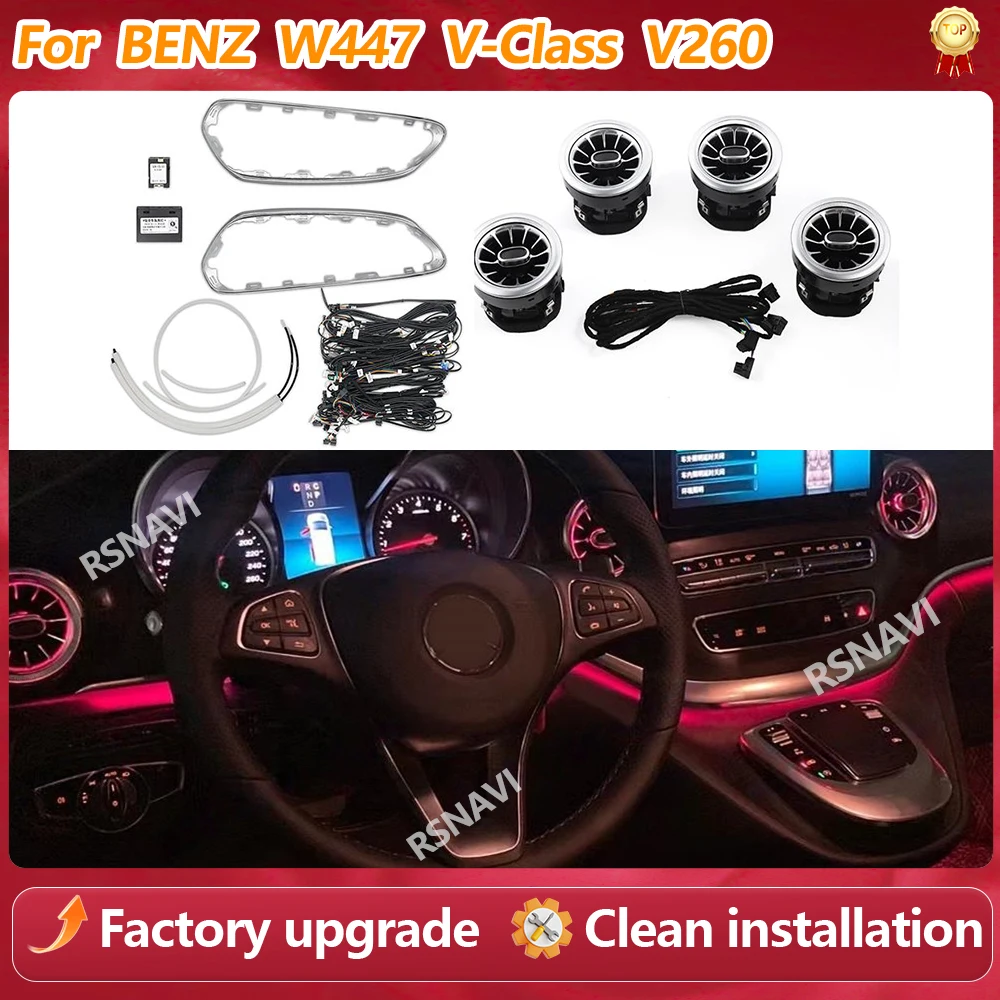 Für Mercedes Benz V-Klasse W447 V260 3/64 Farben Ambientebeleuchtung LED Lüftungsauslass-Zubehör Turbinen-Luftauslass-Dekorationslampe