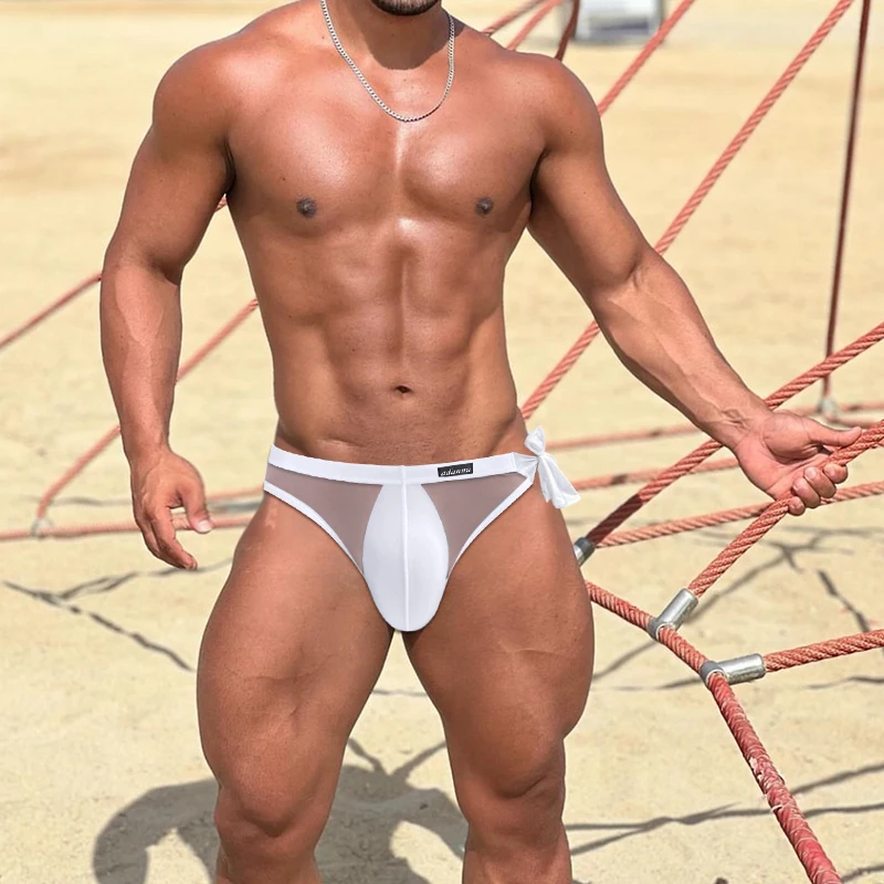 1/2/3 Pcs/Lot Men Strap Underwear Soft Ice Silk Briefs Sexy Hollow Panties Low-wwasit Quick Dry Breathable  Men's Underpants