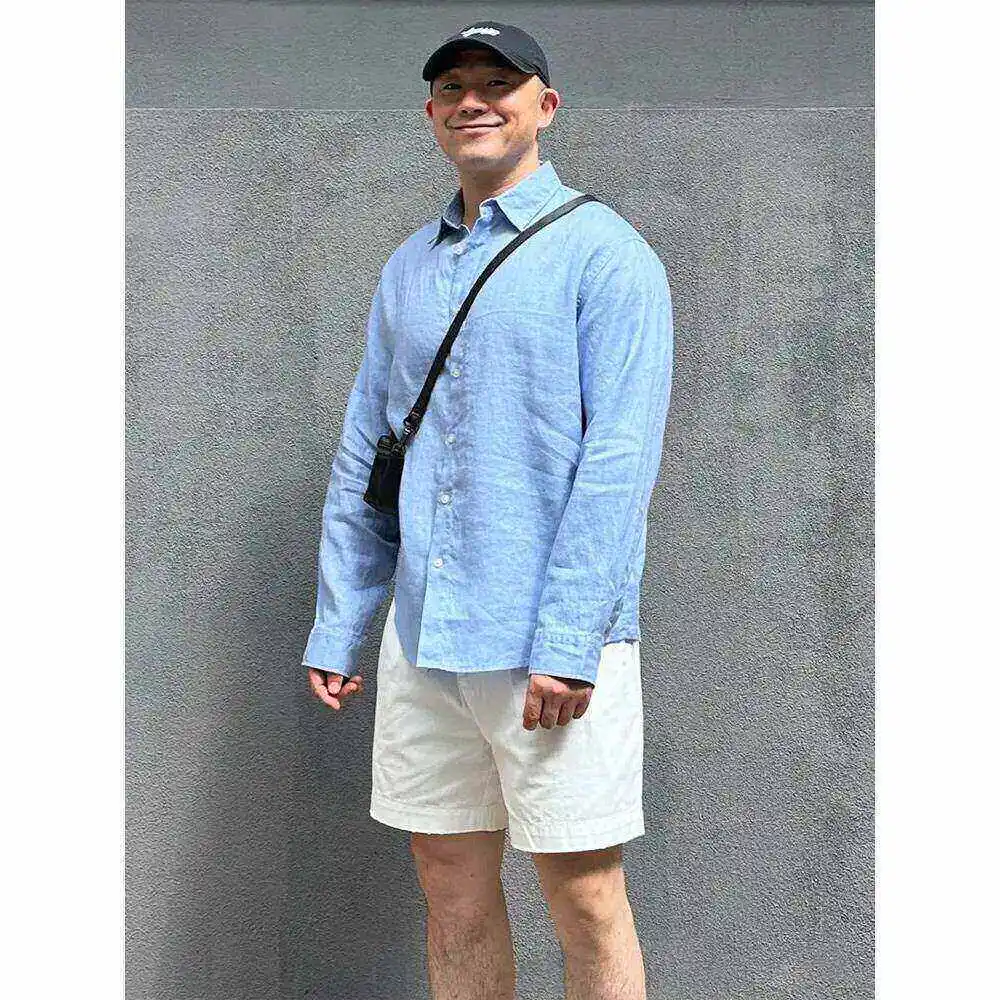 

Light Blue Linen Silk Men's Shirt Summer Thin Long Sleeve Sun Protection High End New Feel Standard Fit Collar Cit...