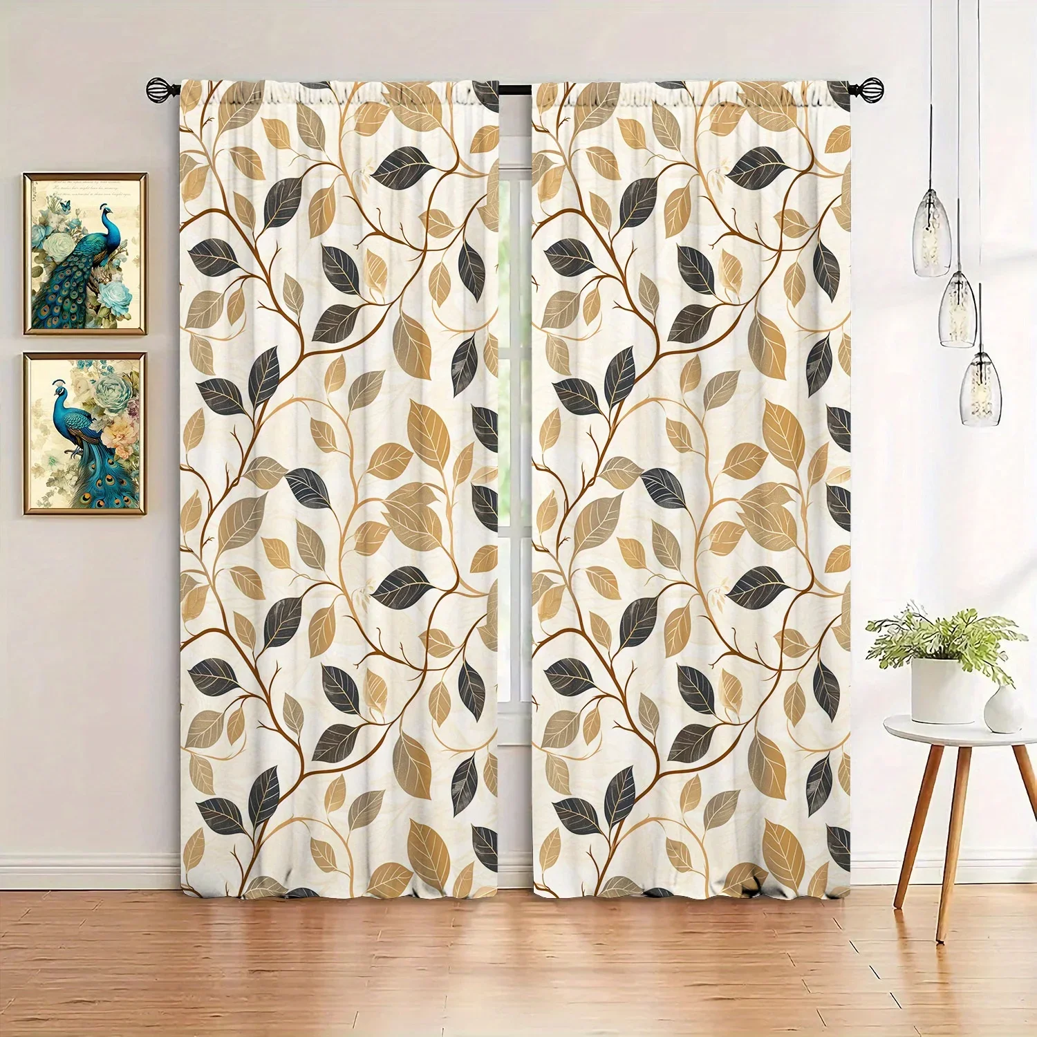 2pcs Modernist Floral Pattern Printed Curtain for Home Decor -Rod Pocket Window Treatment for Bedroom,Office,Kitchen,Living Room