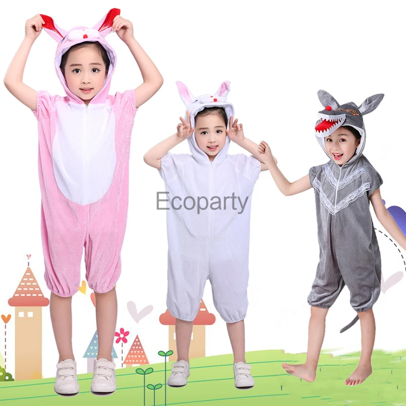 

Animal Fox Rabbit Mouse Cosplay Costume Boy Girls Cartoon Pajama Short Sleeve Hooded Funny Suit Halloween Carnival Jumpsuit Kids