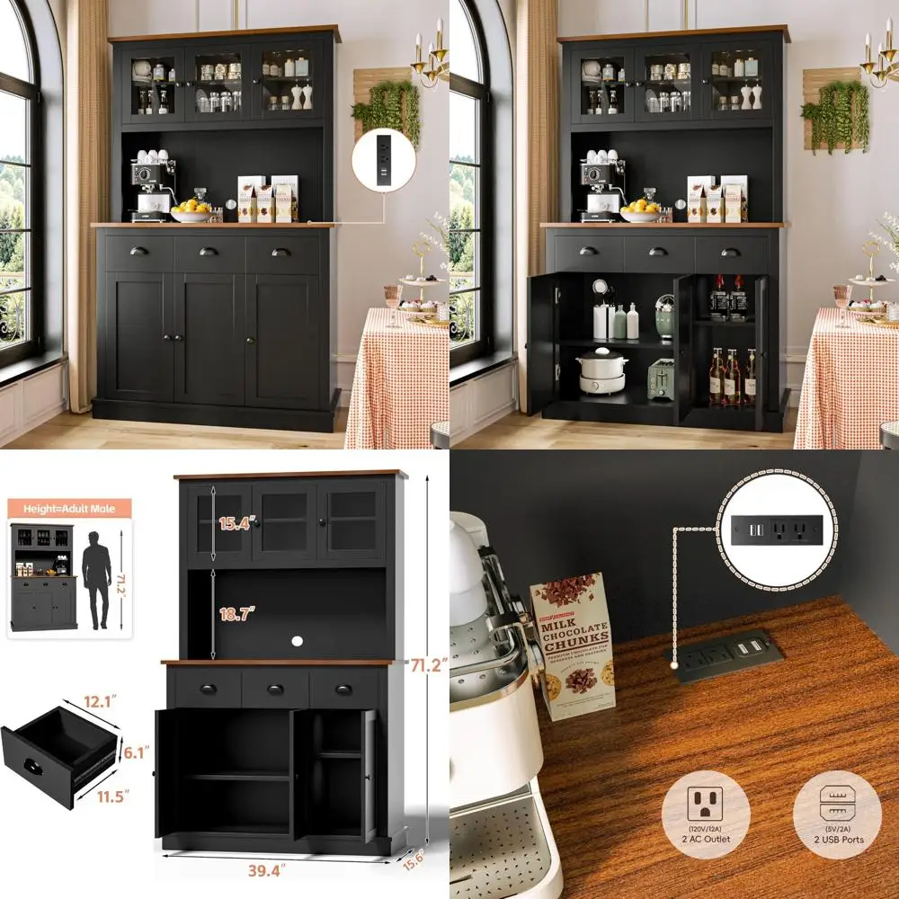 Зарядная станция Высокий кухонный шкаф для кладовой со столешницей, ящиками, полкой для микроволновой печи и решениями для хранения продуктов питания