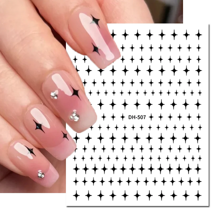 3d Nail Art Stickers Black White Gold Silver Stars Y2K Starlights Nail Decals Decorations For Nail Art Manicure