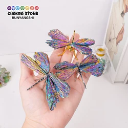 1PC Natural Crystal Electroplate Tourmaline Coloer Feathered Dragonfly Mini Creative Handicraft Jewelry  Gift