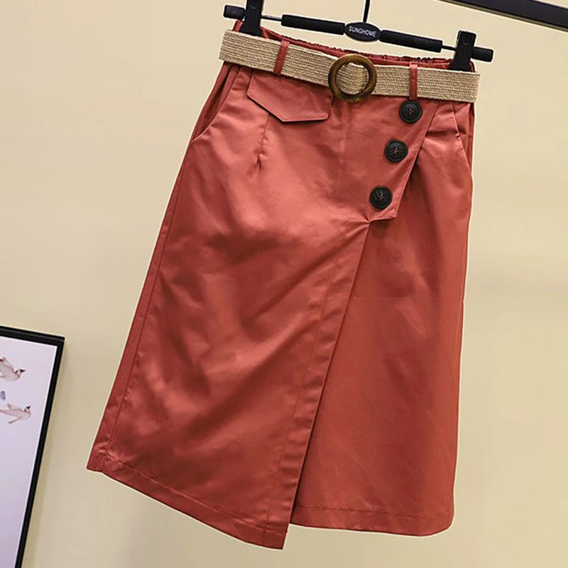 Y2K 100% Cotton Women Belt Shorts Korean High Waist Slit Female Casual Shorts Fashion All Match Elastic Waist Slim Ladies Shorts