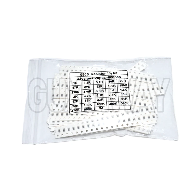 660 قطعة 0603 0805 1206 0402 0201 1% SMD رقاقة المقاوم مجموعة متنوعة 1R - 1M أوم 33valuesX20pcs المقاومة عينة مجموعة