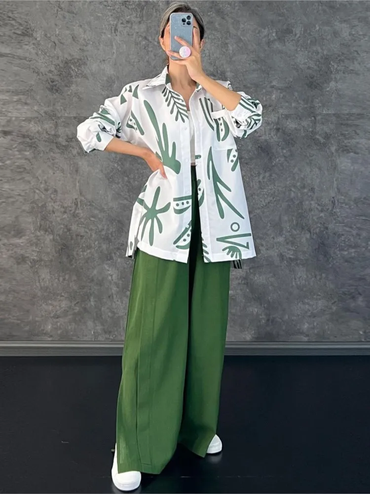 

Summer Women Casual Print Two Piece Set Fashion O Neck Long Sleeve Pant Sets Elegant Female Vacation New Outfits