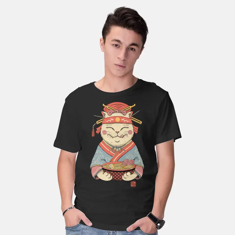 Geisha Neko Ramen Anime Graphic T-shirts for Men Clothing Women Short Sleeve Tees New Arrivals Unisex Summer