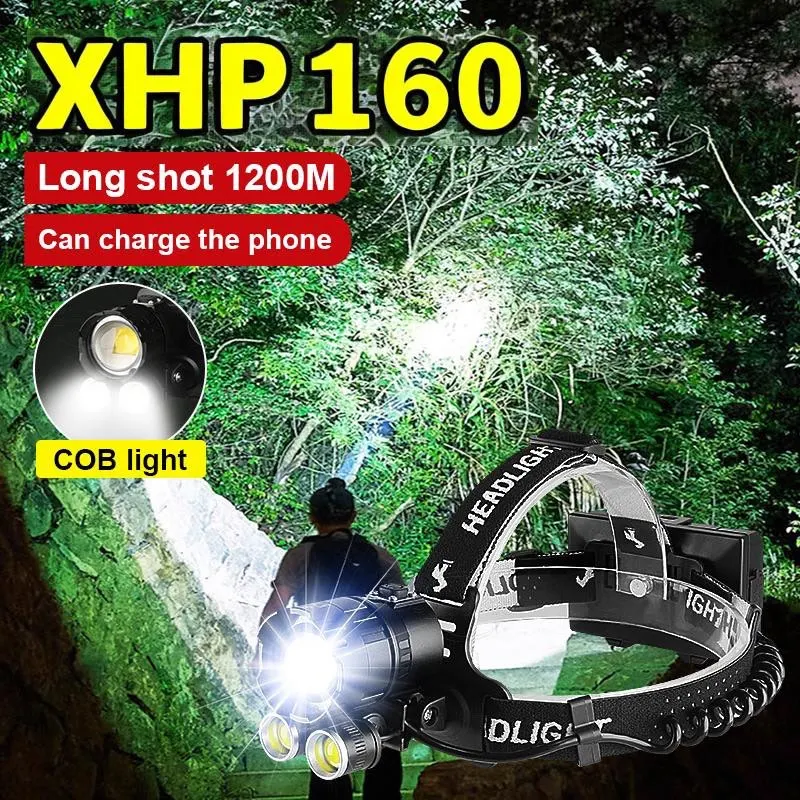 

XHP160 Powerful Headlight High Power LED Headlamp Rechargeable Head Lantern Outdoor Waterproof Super Bright Head Flashlight